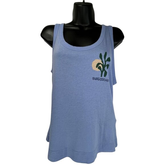 QUIKSILVER Ringer Tank Top Sz S Blue Graphic Logo Print Scoop Neck Cotton Modal - Picture 2 of 13